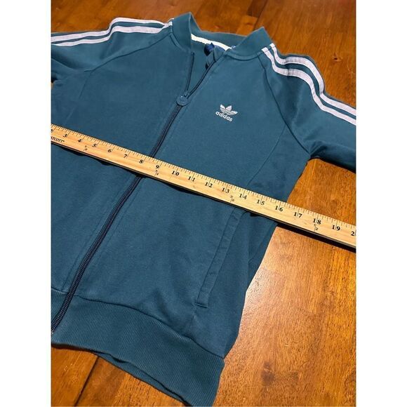 Adidas Youth Girls Size Medium 11/12 Teal & Floral Cotton Track Full Zip Jacket - Picture 9 of 10